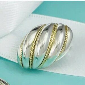 1 Single Tiffany Shell Dome Earring in Silver and Yellow Gold Twist